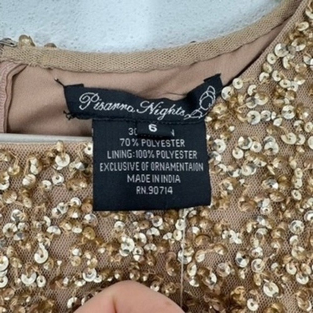 Pisarro Nights Beaded Bodice‎ Taffeta A-Line Gown Sequin Embellished Light Mocha - Picture 9 of 12
